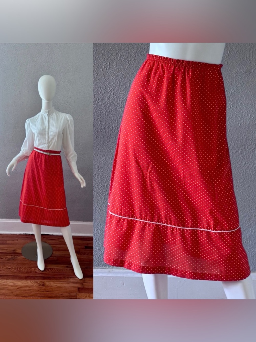 Vintage 70s Red Prairie Cottagecore Midi Skirt M/L